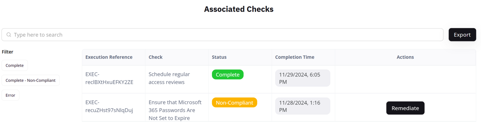 An example of the associated checks of a compliance scan
